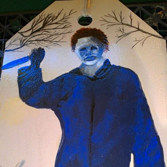 Hand Crafted Michael Myers Art Painting On Wood 13x8" - Picture 2 of 12